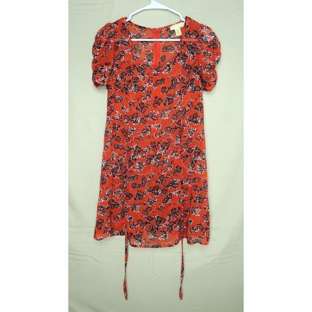 Urban Outfitters Pins and Needles Mini Dress Red Orange Floral Women's Small - Picture 1 of 11